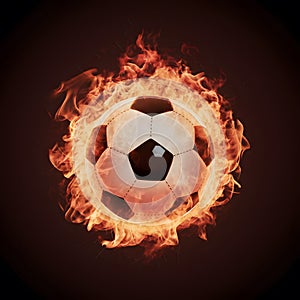 Digital Soccer ball engulfed in captivating flames, symbolizing intensity and passion