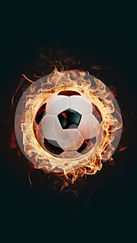 Digital Soccer ball engulfed in captivating flames, symbolizing intensity and passion