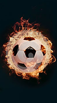 Digital Soccer ball engulfed in captivating flames, symbolizing intensity and passion