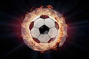 Digital Soccer ball engulfed in captivating flames, symbolizing intensity and passion