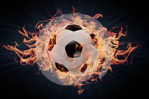 Digital Soccer ball engulfed in captivating flames, symbolizing intensity and passion