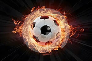 Digital Soccer ball engulfed in captivating flames, symbolizing intensity and passion