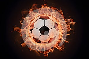 Digital Soccer ball engulfed in captivating flames, symbolizing intensity and passion