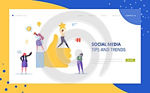 Digital Social Marketing Character Landing Page Design. Advertising Agency Teamwork for Online Strategy Development