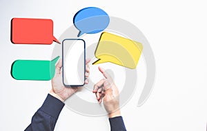 Digital,social media communication or bot chat message automation. customers service mobile