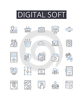 Digital soft line icons collection. Fairness, Equity, Responsibility, Sustainability, Ethicality, Transparency