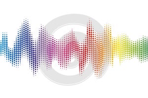 Digital sound equalizer with colored rainbow dots on white background. Vector illustration.
