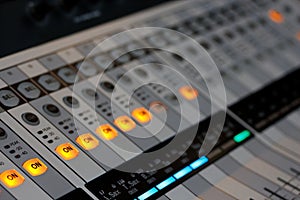 Digital sound mixing console at recording studio