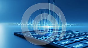 Digital sound wave analysis on tablet screen with audio data visualization
