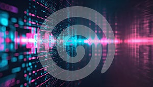 Digital soundwave flowing through cyberspace with binary code