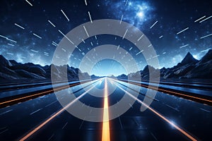 Digital space background enhances a 3D rendering of a highway road