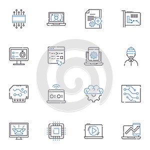 Digital space line icons collection. Virtual, Online, Cyber, Connected, Automated, Interactive, Electronic vector and