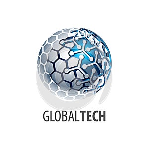 Digital sphere global link technology logo concept design. 3D three dimensional style. Symbol graphic template element