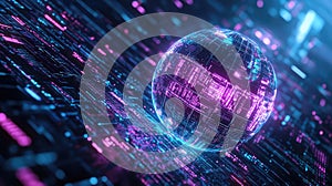 Digital sphere networking on abstract glowing circuit
