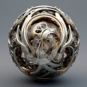 Intricate Cybersteampunk Sculpture: A Fusion Of Golden And Silver photo