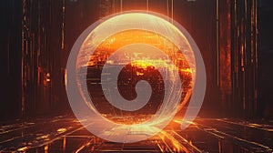 Digital sphere rotating, visualizing data processing and global network