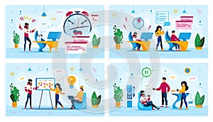Digital Startup Office Life Vector Concepts Set
