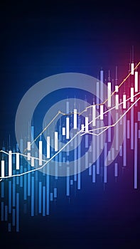Digital stock chart with vertical bars and trend lines on gradient backdrop