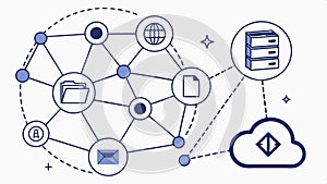Cloud data network, illustrating cloud computing and digital storage system interface. vector design Generative AI