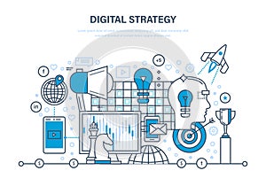 Digital strategy. Digital marketing, media planning, online business and purchasing.