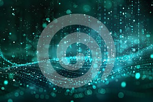 Digital Stream Data Flow. Information Network System with Particles and Binary Code Rain