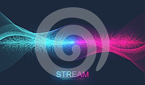 Digital streaming background, wave flow. Plexus stream background. Abstract dynamic motion lines and dots background