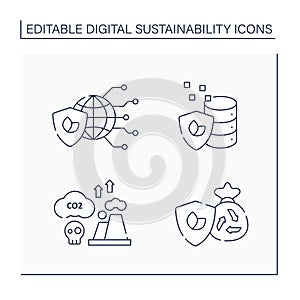 Digital sustainability line icons set