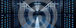 Digital Symphony: Illuminated Server Corridor in Modern Data Center