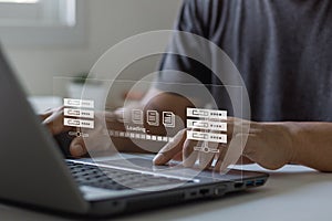 Digital system for transferring documents and files online. Data Transfer concept. File Transfer Protocol (FTP)