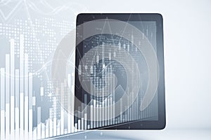 Digital tablet with blank screen and stock analytics interface