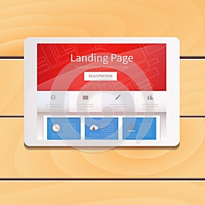 Digital tablet computer touch pad device with Landing Page scr