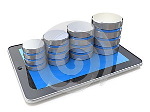 Digital tablet and growth of database on the white background