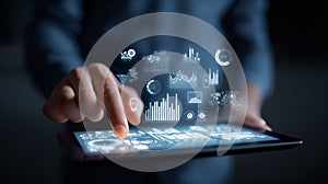 Digital tablet with interactive data visualization and analytics interface for modern technology