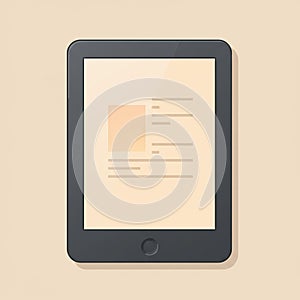 A digital tablet with a minimalist design and a black frame is displayed against a beige photo