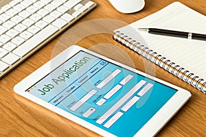Digital tablet pc showing online job application form