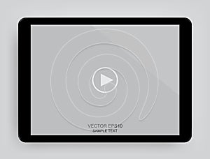 Digital tablet with touchscreen display of video player interface for web and mobile apps. Vector