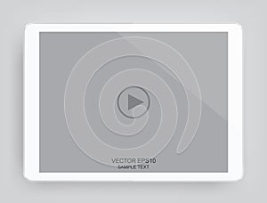 Digital tablet with touchscreen display of video player interface for web and mobile apps. Vector