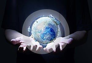 Digital tactile world interface with Businessmanhand