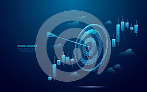 Digital target with bow arrow in bullseye with Japanese candlestick.