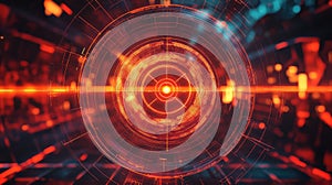 Digital target interface overlay displaying abstract cyber data