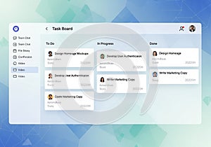 Digital task board interface featuring three columns: 
