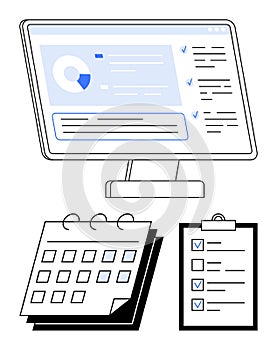 Digital Task Management with Calendar, Checklist, and Data on Desktop Computer Screen