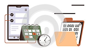 Digital Task Management with Calendar, Clock, and Data File Folder