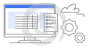 Digital Task Management with Checklist, Gears, and Cloud Integration Concept