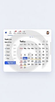 A digital task management interface featuring a calendar and task list. On the left, several tasks