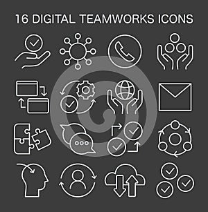 Digital Teamworks Icon Set. Flat vector illustration