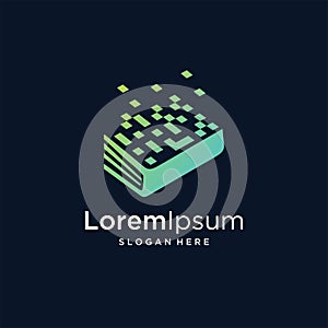 Digital tech book logo design, Pixel Book Logo Template Design Vector