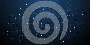 Digital tech motherboard texture design. Creative idea AI banner concept for internet technology. Software coding