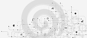 Digital tech motherboard texture design. Creative idea AI banner concept for internet technology. Software coding