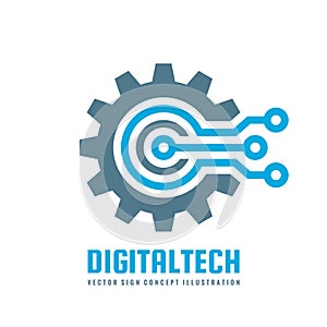 Digital tech - vector business logo template concept illustration. Gear electronic factory sign. Cog wheel technology symbol. SEO.